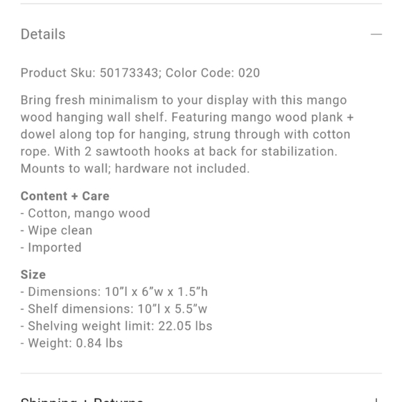 Urban Outfitters Wooden Hanging Shelf - Picture 2 of 5